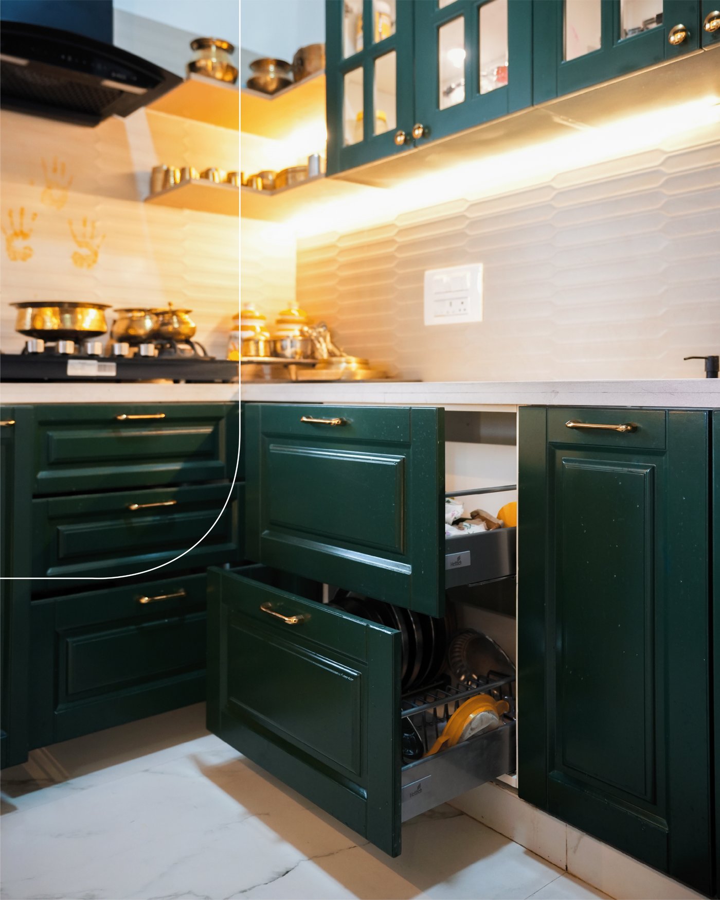 Pull-out drawer storage in Adit's House modular kitchen
